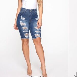 Fashion Nova Blue Distressed Jean Shorts